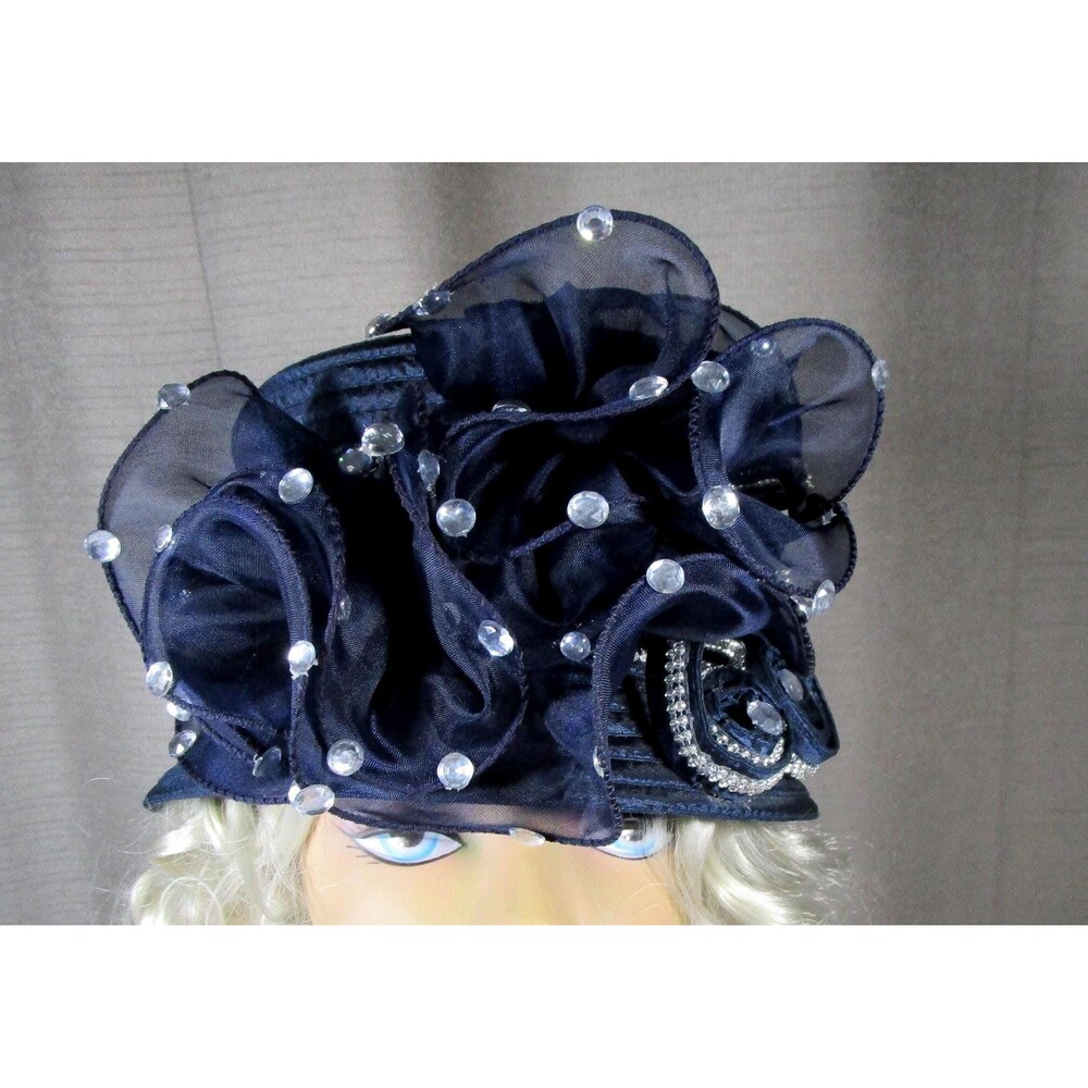 Navy Blue Hat with sparkles 2"Brim 4" crown 21" fit Church, Derby, Formal